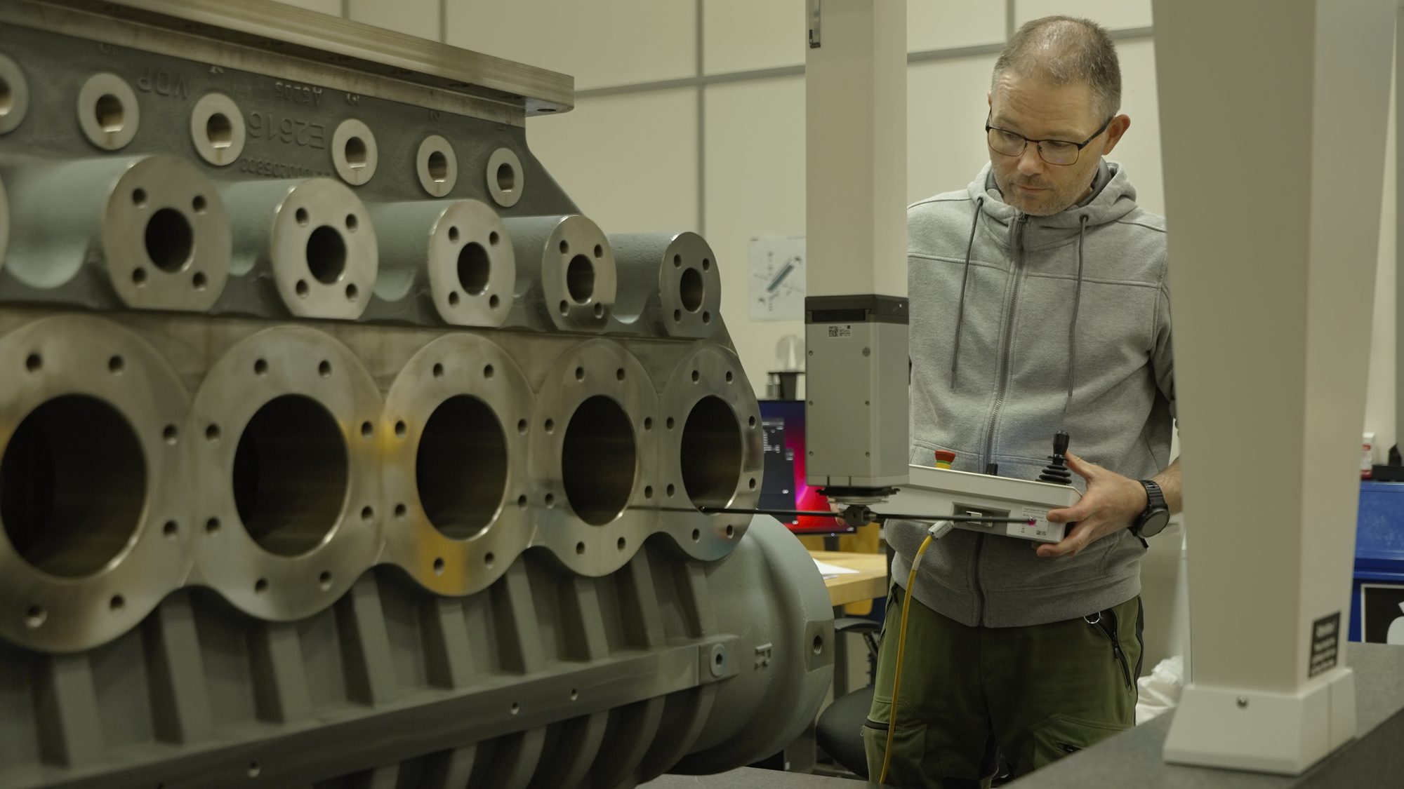 Precision measurement of a machined hydraulic motor block