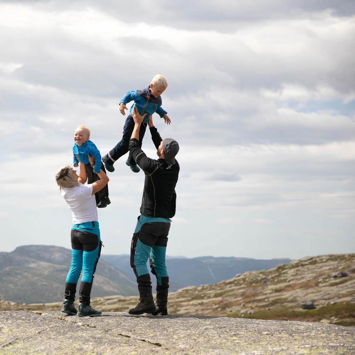 Family on a mountain plateau in Kvinesdal