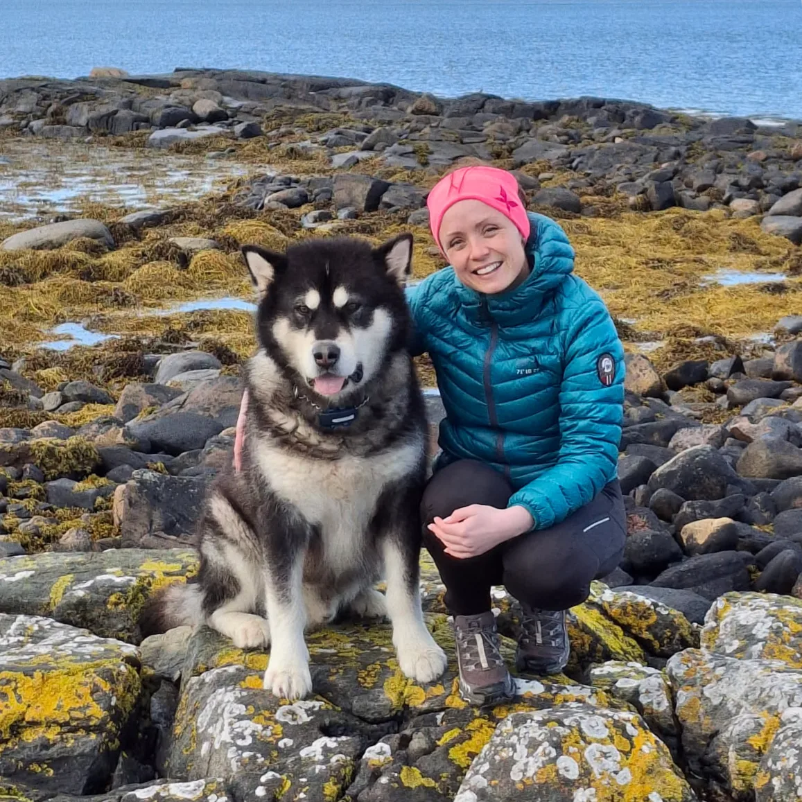 Viktoria Bergitte Bergtun with her Alaskan Malamute Kodiak on Harøya